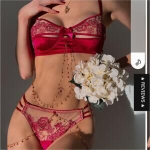 NWT Empress Mimi London XXL Red Sheer Lace Peekaboo Bralette Bra + xl Panties